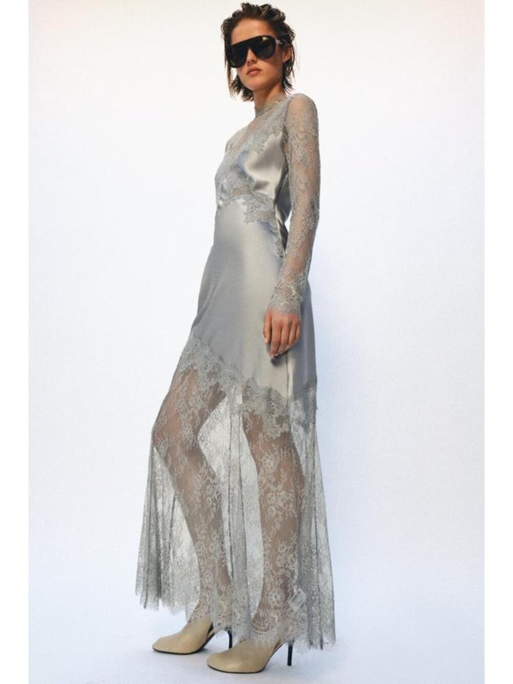 ZARA ZW COLLECTION SATIN EFFECT LACE DRESS - Picture 2 of 7